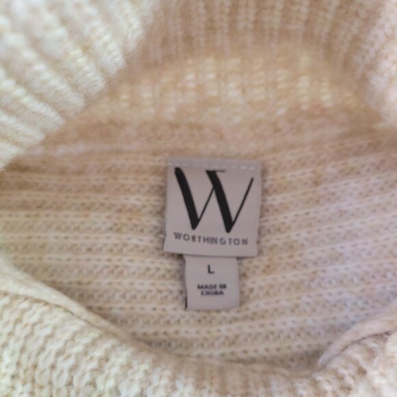 NWT Cozy Women’s Worthington Sz Lg Bell Sleeve Turtleneck Sweater Cream - Picture 11 of 13